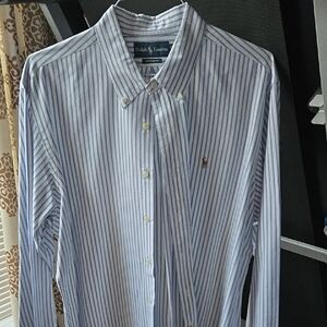 Ralph Lauren Blue and White Striped Dress Shirt XXL Slate Blue Strip.